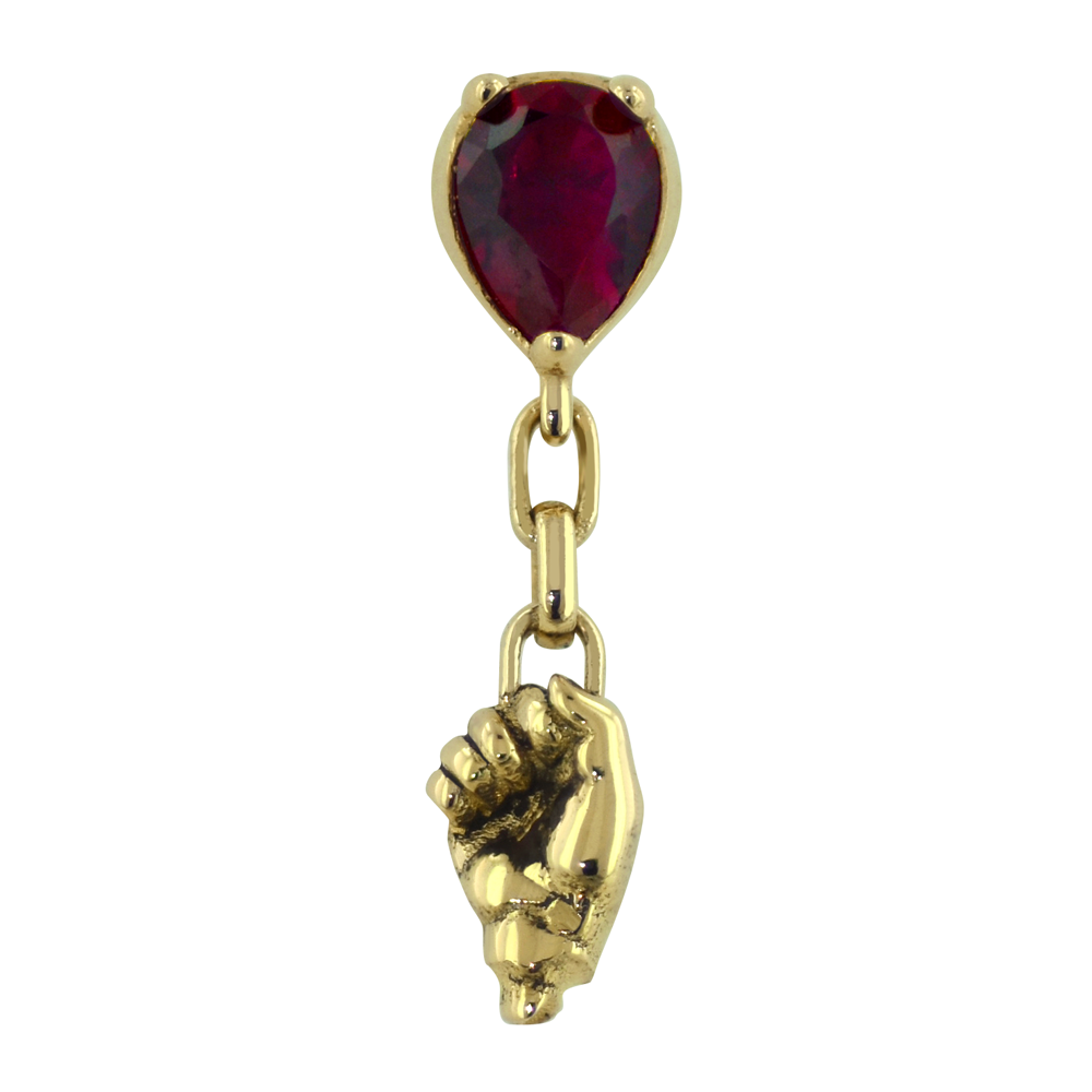 Limited Edition 18K Yellow Gold Halloween Red Balloon Gem End with Red Pear gem