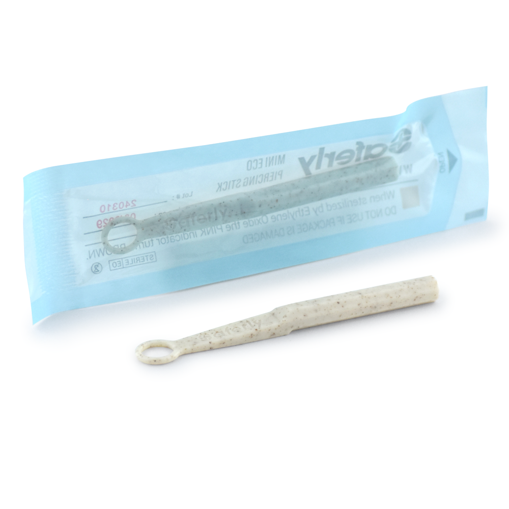 Biodegradable Piercing Stick in and out of plastic packaging