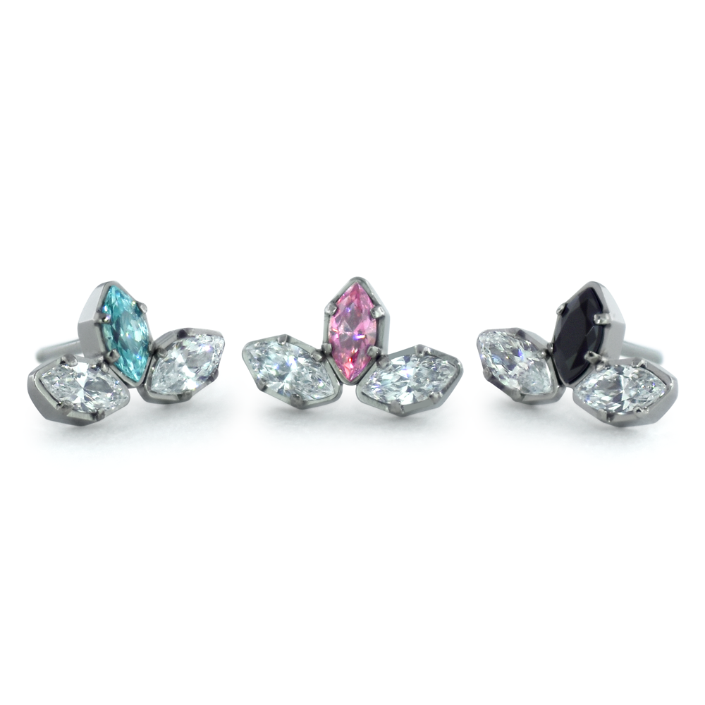 Threadless Titanium Marquise Cut Gem Fan Clusters with Cubic Zirconia side gems and selected center gems