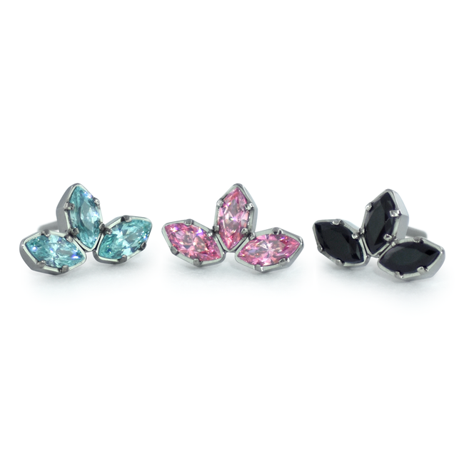 Threadless Titanium Marquise Cut Gem Fan Clusters with monochrome gems