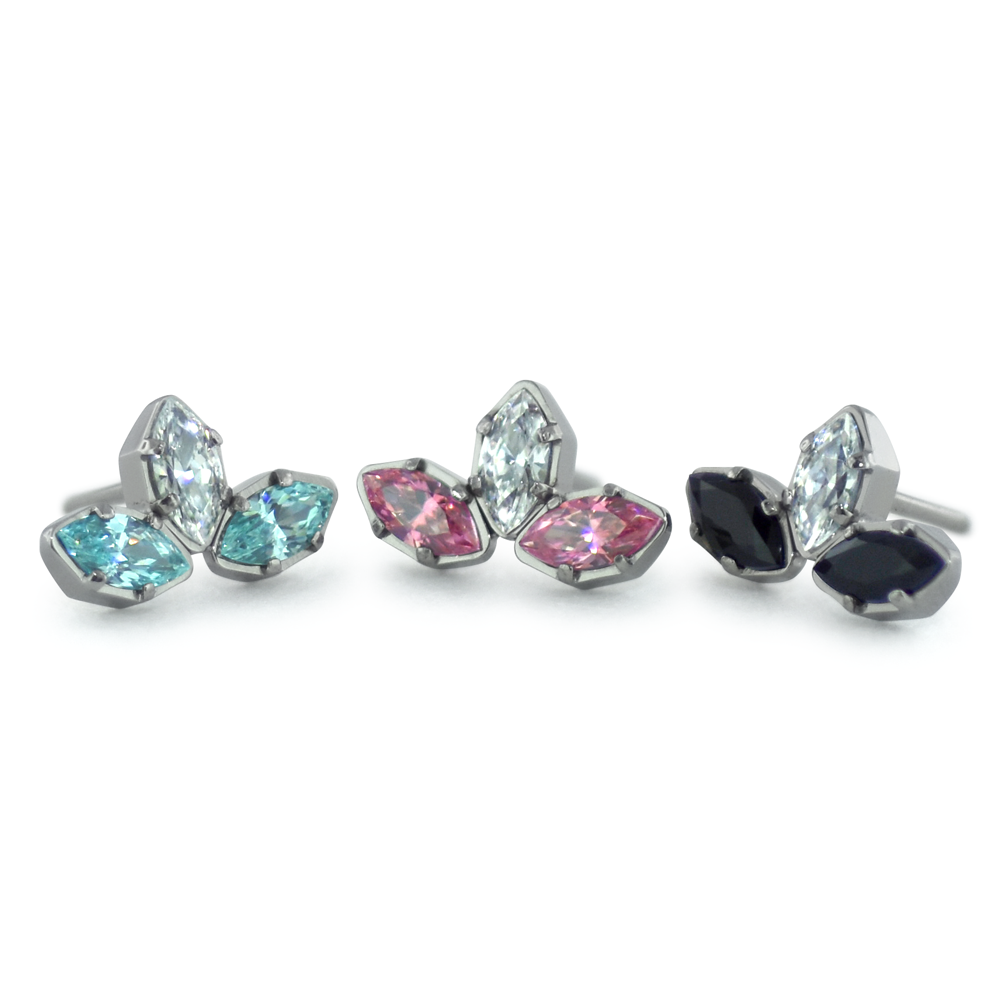 Threadless Titanium Marquise Cut Gem Fan Clusters with selected side gems and Cubic Zirconia center gems