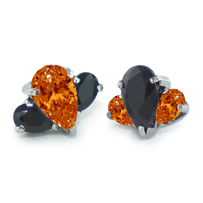 Titanium Threadless Pear Fan Clusters with Orange and Black Pear cut gems