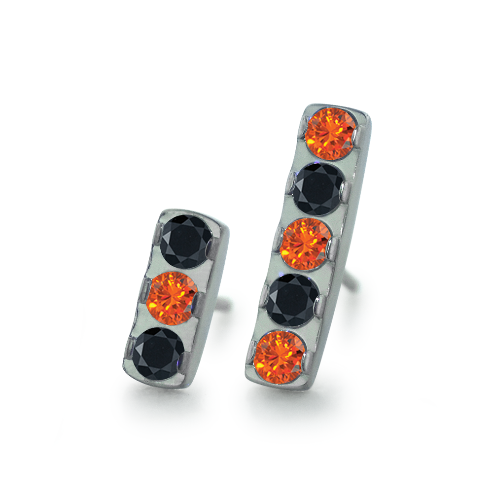 Threadless Titanium 3 and 5 Gem Bars with Orange and Black gems