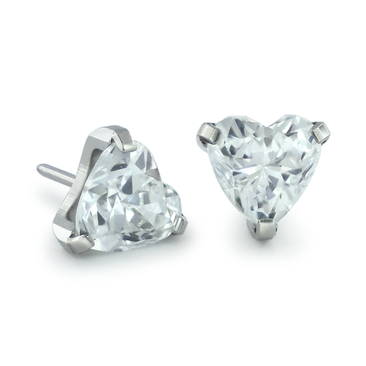 Threadless Titanium Heart Shaped Prong Set Gem Ends