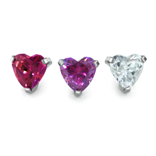 Threadless Titanium Heart Shaped Prong Set Gem Ends