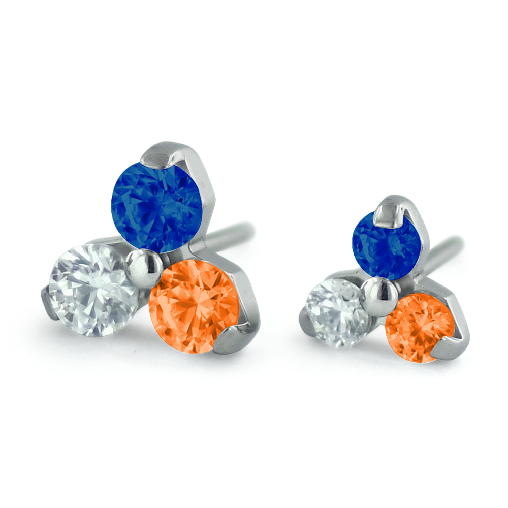 Threadless Titanium Trinity Gem End with Sapphire, Orange, and Cubic Zirconia Gems